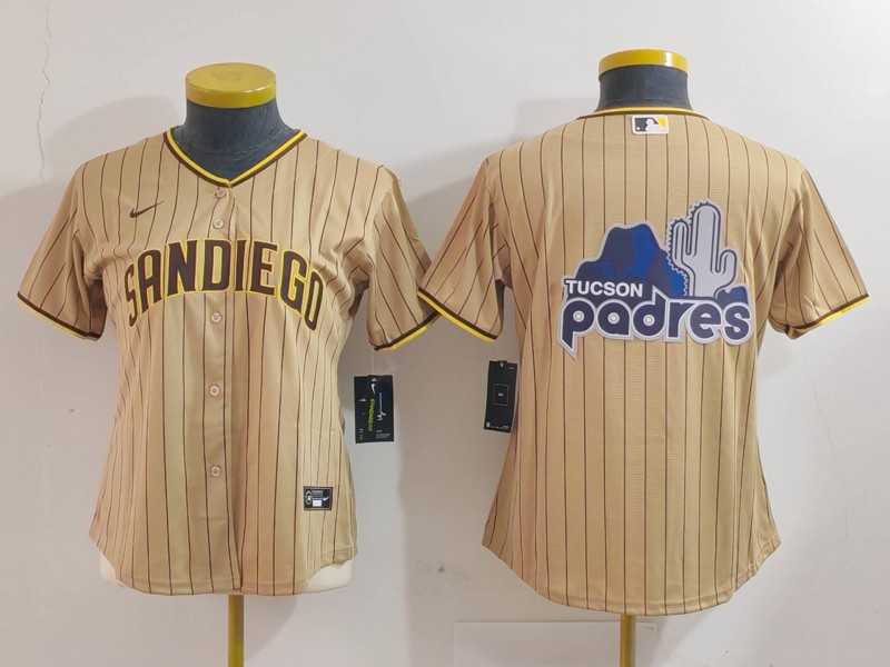 Women%27s San Diego Padres Tan Team Big Logo Stitched Baseball Jersey(Run Small)